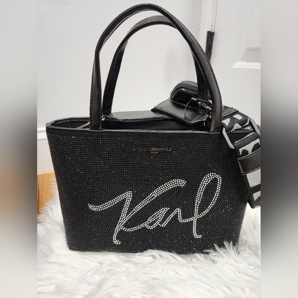 🖤🔹️Karl Lagerfeld🔹️ Beautiful Maybelle rhinestone Coin Pouch GLITTER satchel - Picture 11 of 14
